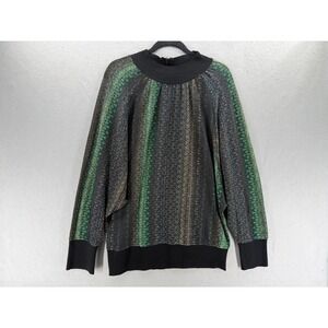Alberto Makali Sweater Womens L Brown Green Artsy Top Zip Neck Glam Moody